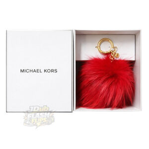 NWT - MICHAEL Kors Large Real Fur Love Pom Pom Key Fob Bag Charm in Gift Box